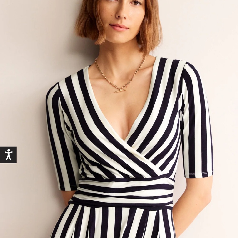 Boden Navy and Cream Striped Wrap Midi Dress - Picture 7 of 7
